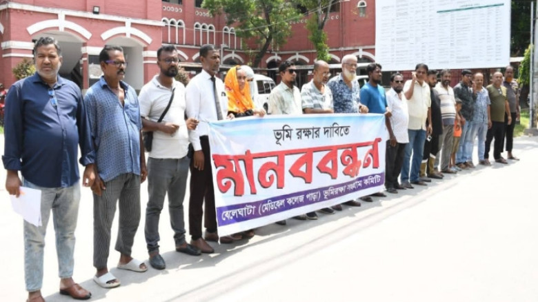 যশোরে জমি অধিগ্রহণ ছাড়াই পিলার স্থাপনের অভিযোগ, ক্ষতিগ্রস্তদের মানববন্ধন ও স্মারকলিপি প্রদান