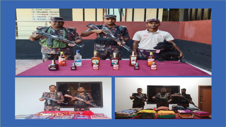 বেনাপোলে বিজিবির অভিযানে ছয় লক্ষ টাকা মূল্যের  মাদকদ্রব্য ও চোরাচালান পণ্য আটক