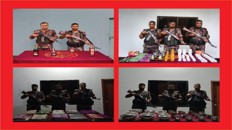 বেনাপোলে বিজিবির অভিযানে প্রায় চার লক্ষাধিক টাকার মাদকদ্রব্য ও চোরাচালান পণ্য আটক