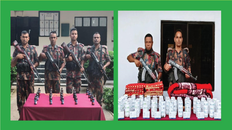 বেনাপোলে বিজিবির অভিযানে প্রায় সাড়ে চার লক্ষ টাকার মাদকদ্রব্য ও চোরাচালান পণ্য আটক