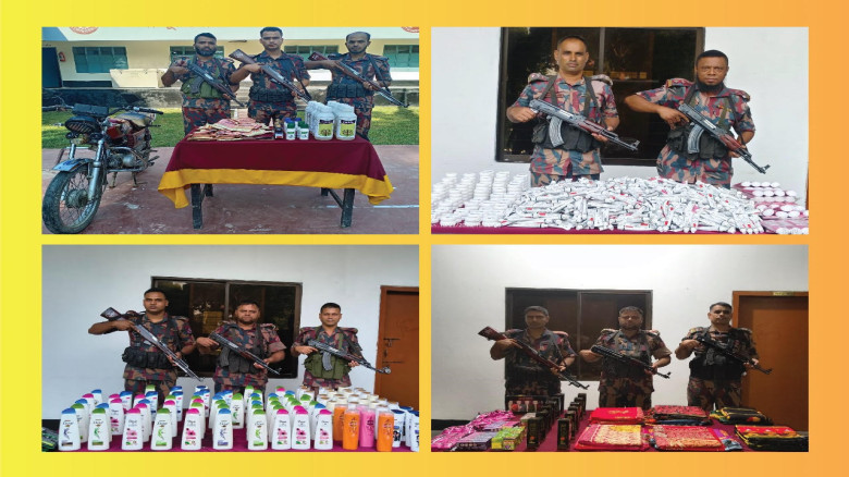 বেনাপোল বিজিবির অভিযানে পনেরো লক্ষ নয় হাজার একশত টাকার মাদকদ্রব্য ও চোরাচালান পণ্য আটক